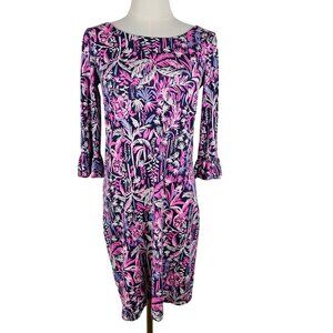 EUC Lilly Pulitzer Sophie Ruffle Dress Bright Navy Swing Of Things 3/4 Sleeve XS